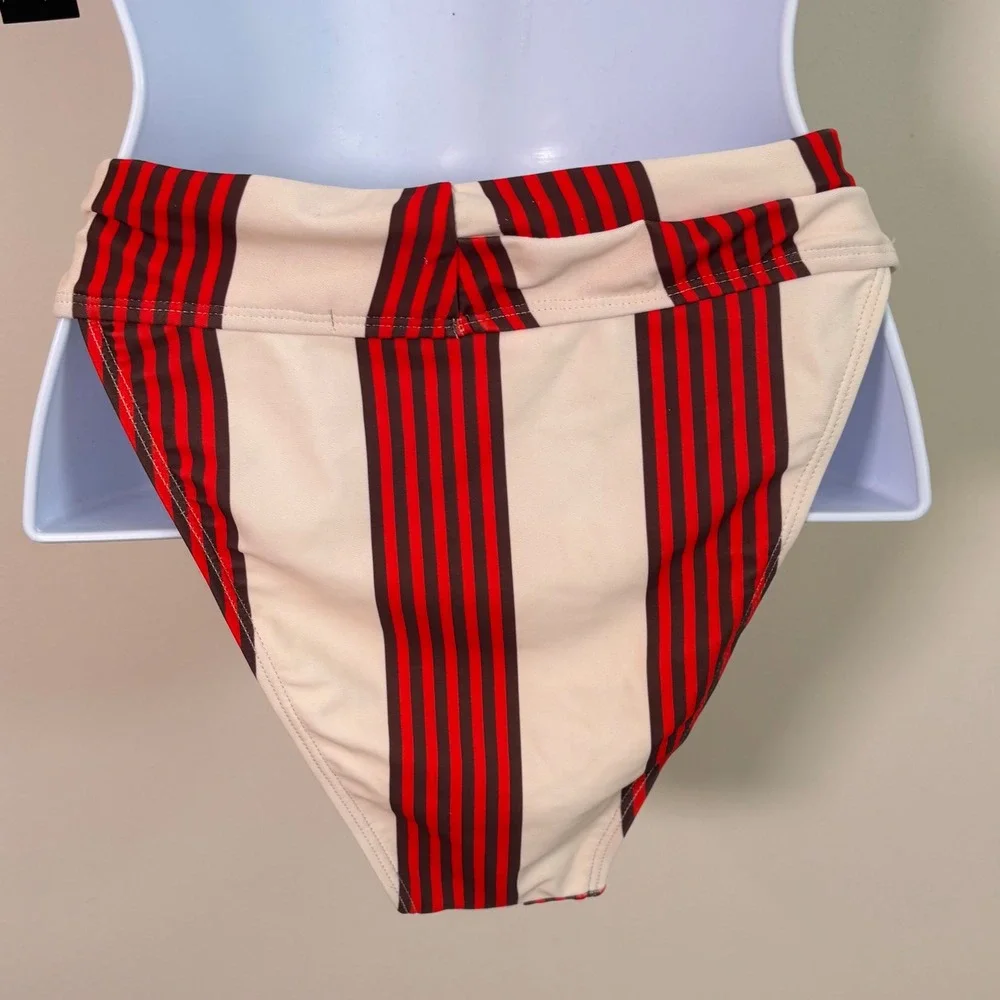 Nasty Gal Swimsuit Bikini The‎ Stripe Time Cream Red Sz 0 High Waist